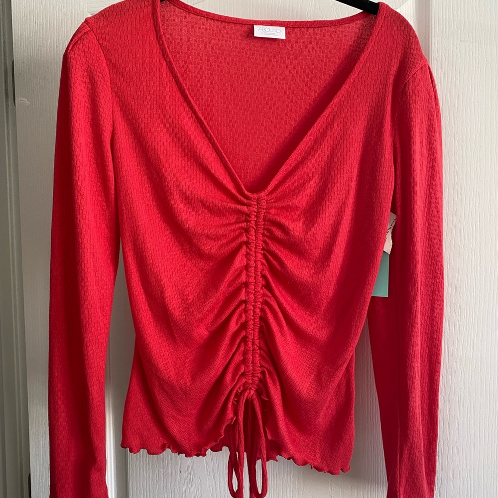 Abound Ribbed Tie Front Crop Tee SZ S